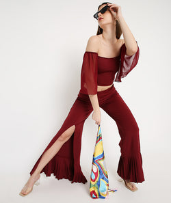 Wine Slit Pants with Pleated Bottoms