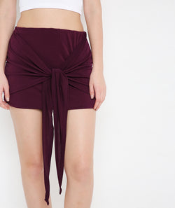 Mauve Front Tie Mini Skirt