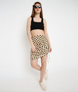 Cream Polka Drawstring Skirt