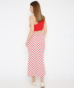 Red Polka Drawstring Long Skirt