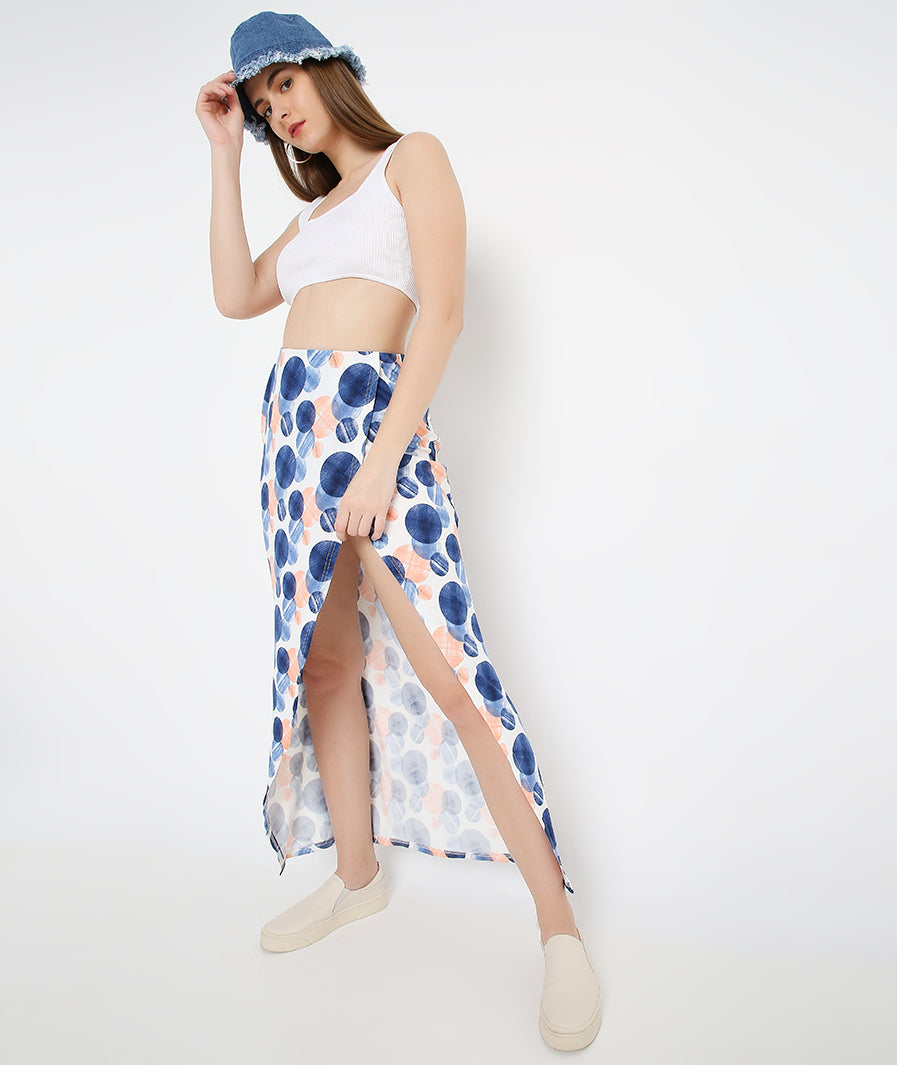 Large Circles Long Tulip Blue Skirt