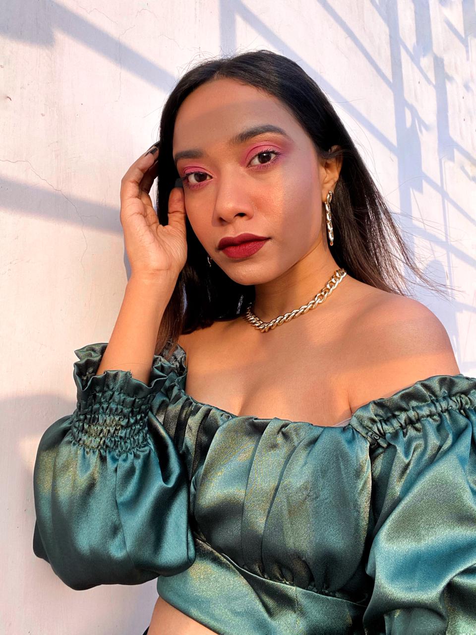 Green Satin Crop Top