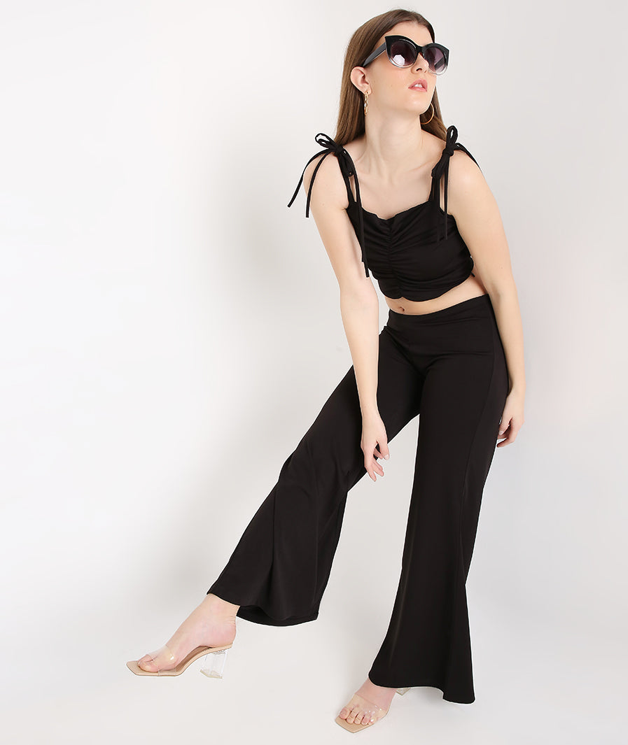 Black Shoulder Tie Crop Top