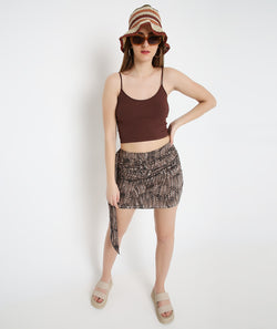 Brown Scaly Sashed Mini Skirt