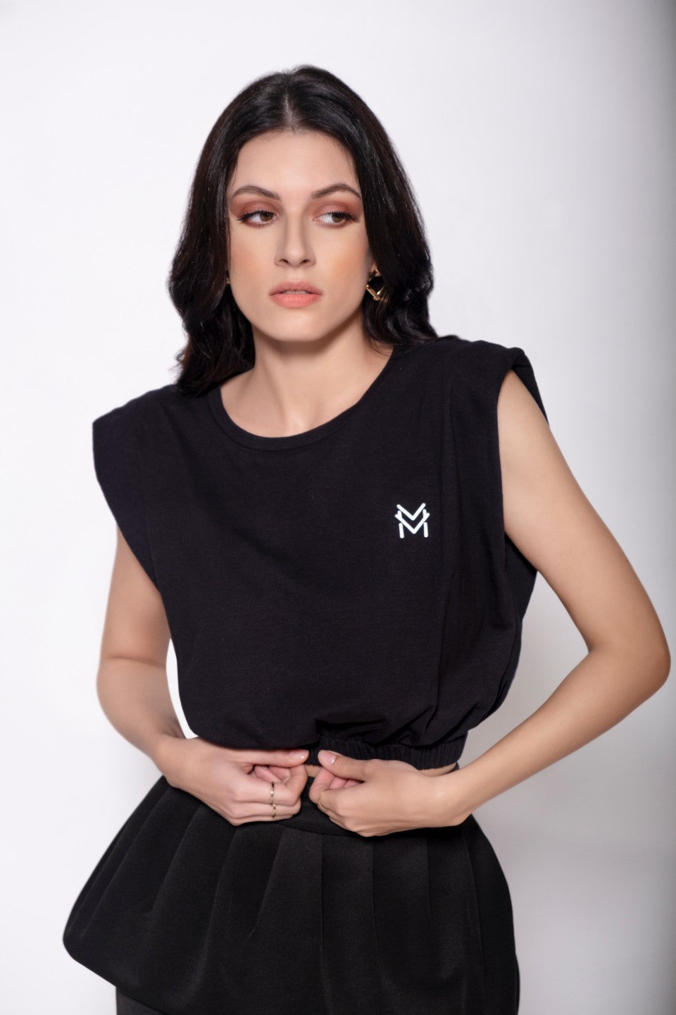 Black Crop Top with Shoulder Pads