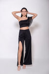 Black High Slit Stretch Pants