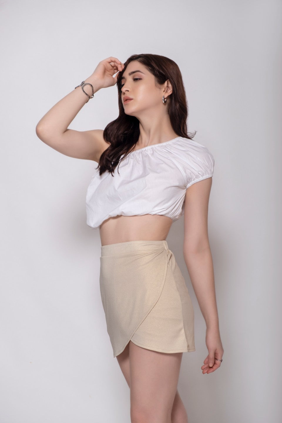 Ivory Shimmer Tulip Mini Skirt