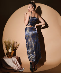 GREY DRAGON SATIN HANDKERCHIEF LONG SKIRT